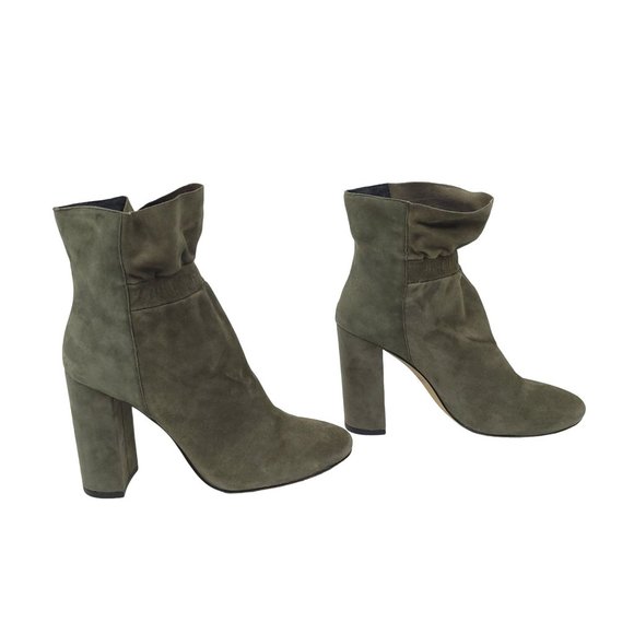 Botkier Rylie Green Suede Ankle Boots Leather Booties Block Heels Size 7 Boho - Picture 11 of 12